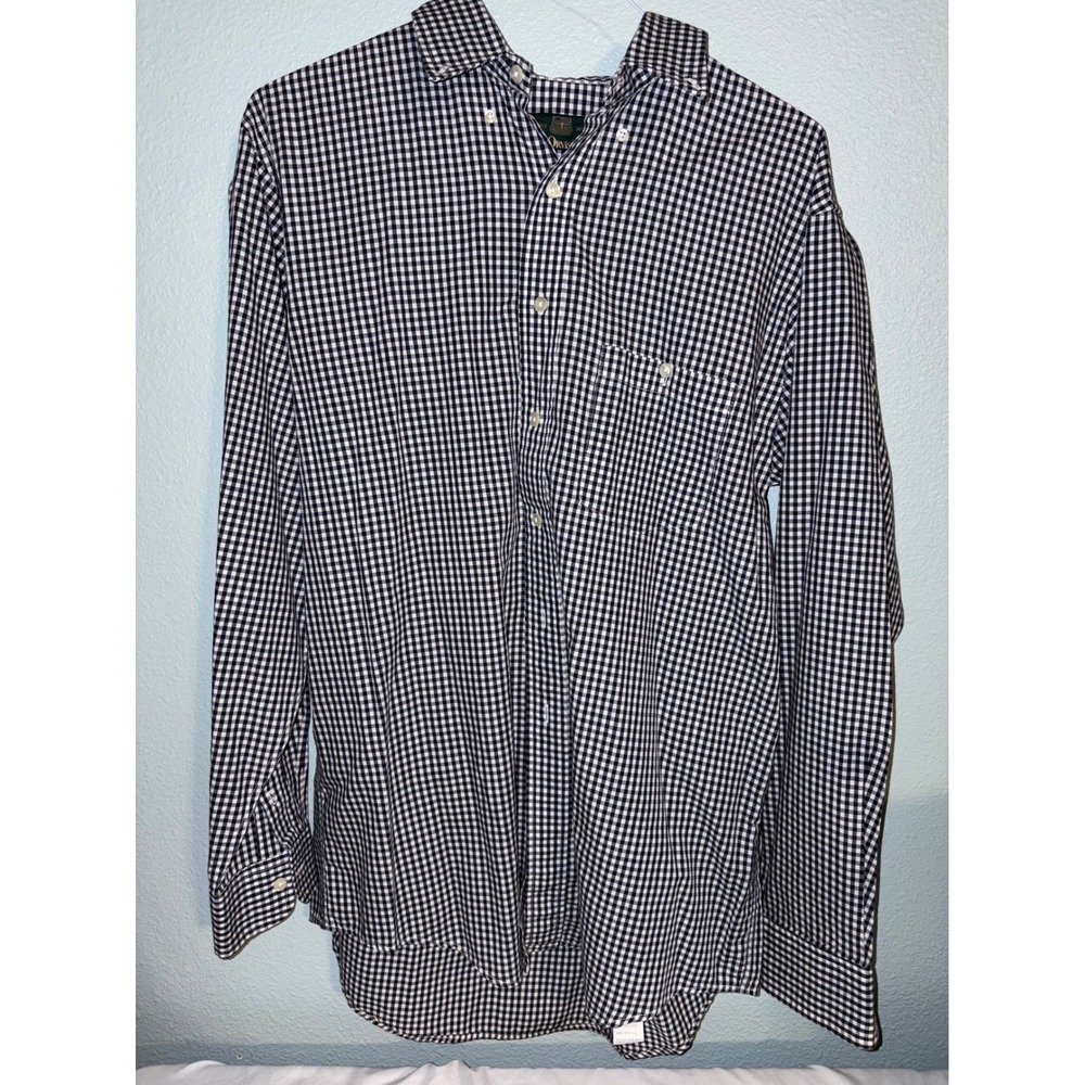 Orvis Mens Navy Blue White Gingham Check Long Sleeve Button Down Shirt Pocket xl
